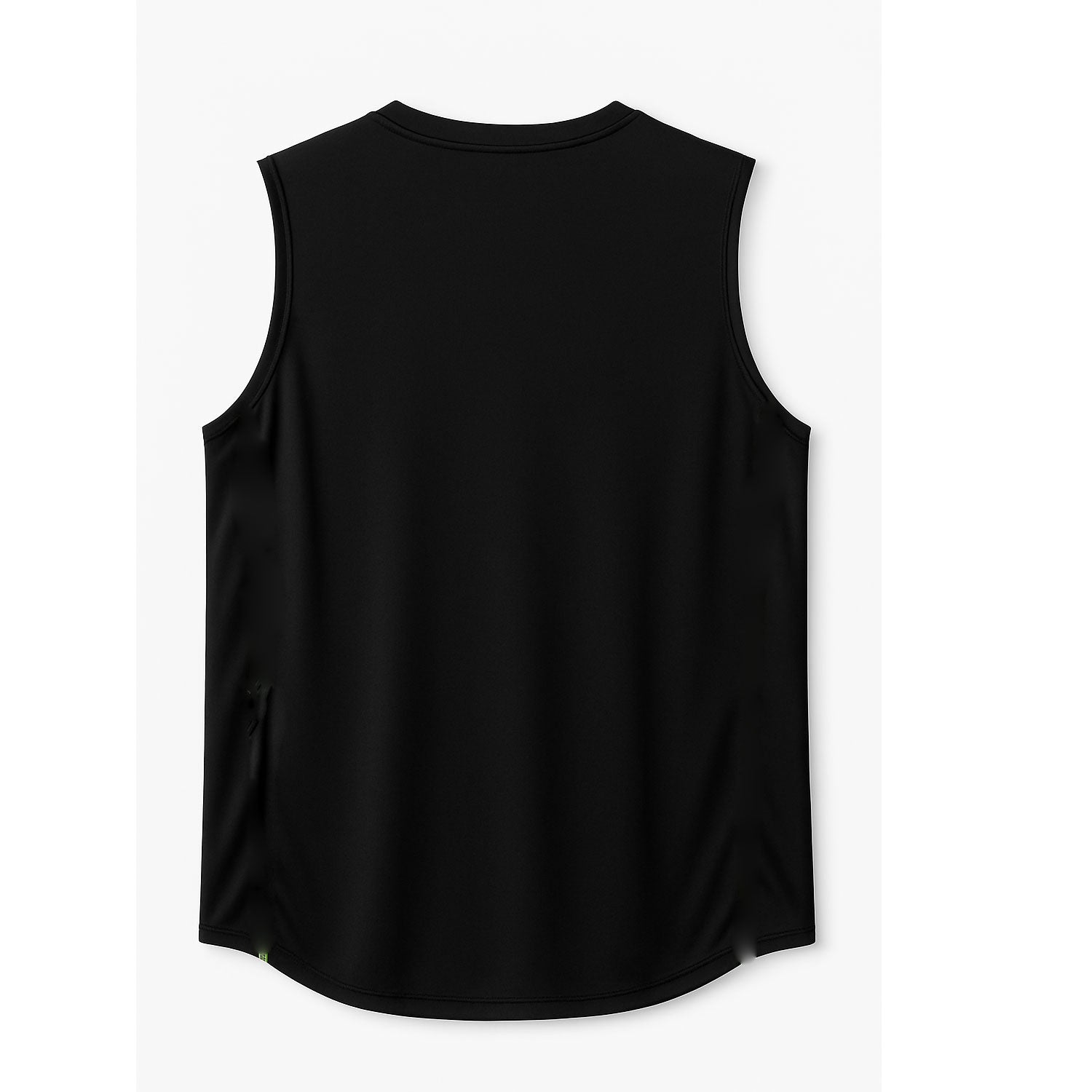 Black mesh men’s muscle tee with crewneck and breathable wicking fabric for performance comfort.