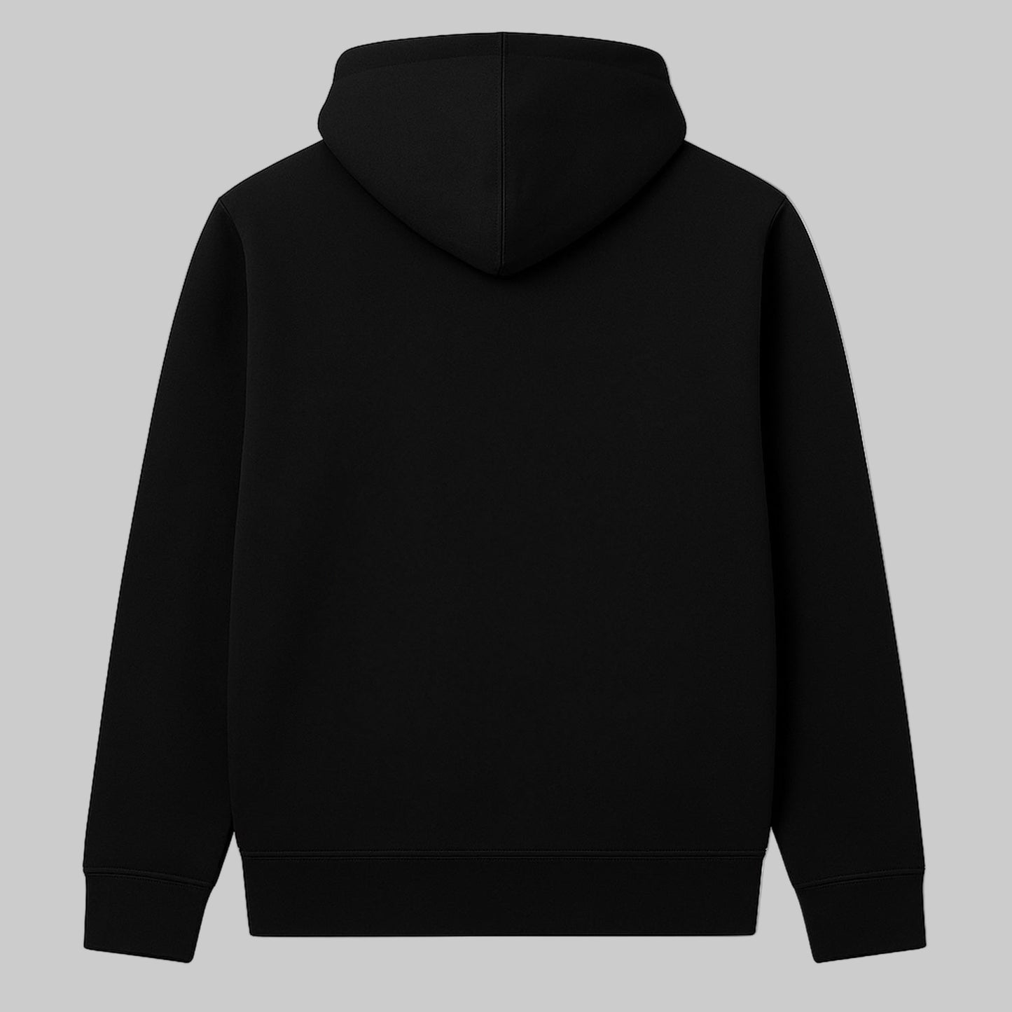 Black fleece hoodie with “NEW WAY MENSWEAR” white chest print and drawstring hood — soft and comfortable men’s streetwear.