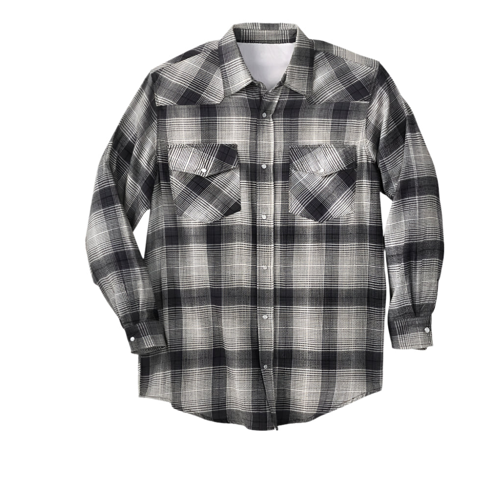 Black ombre snap flannel shirt with chest pockets in Big & Tall relaxed fit