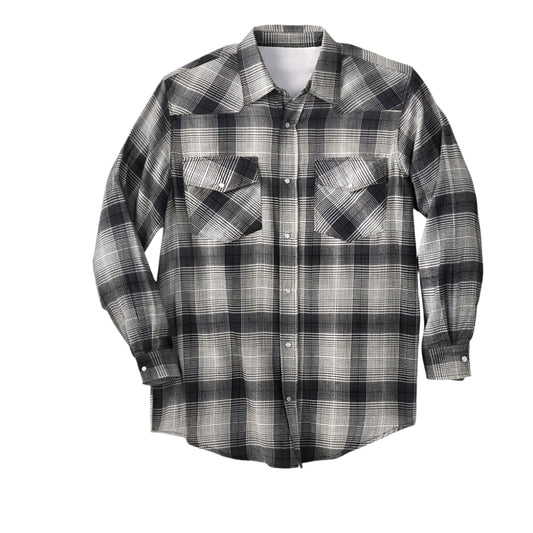 Black ombre snap flannel shirt with chest pockets in Big & Tall relaxed fit