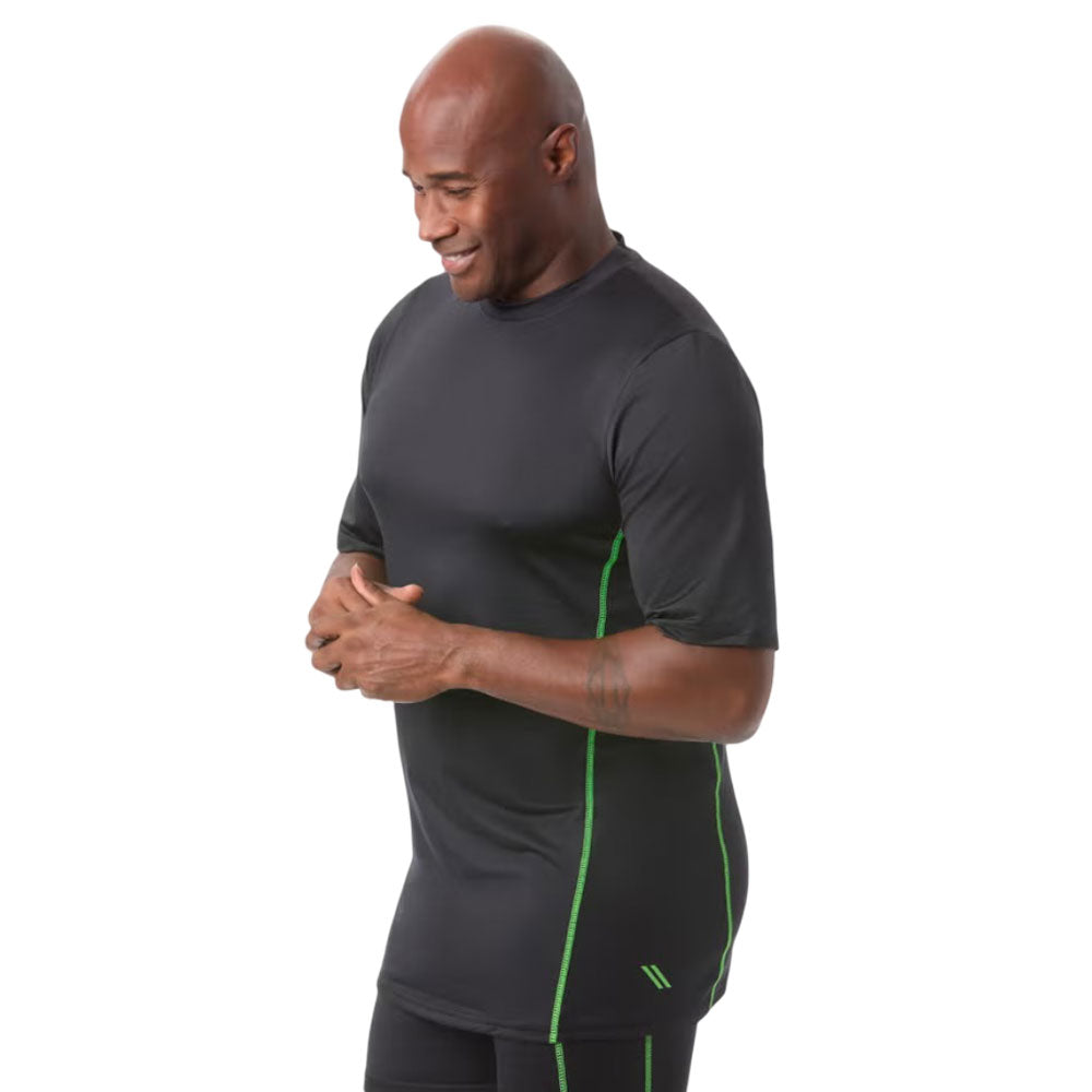 Black moisture-wicking crewneck T-shirt for big size men – relaxed fit, tagless, polyester fabric