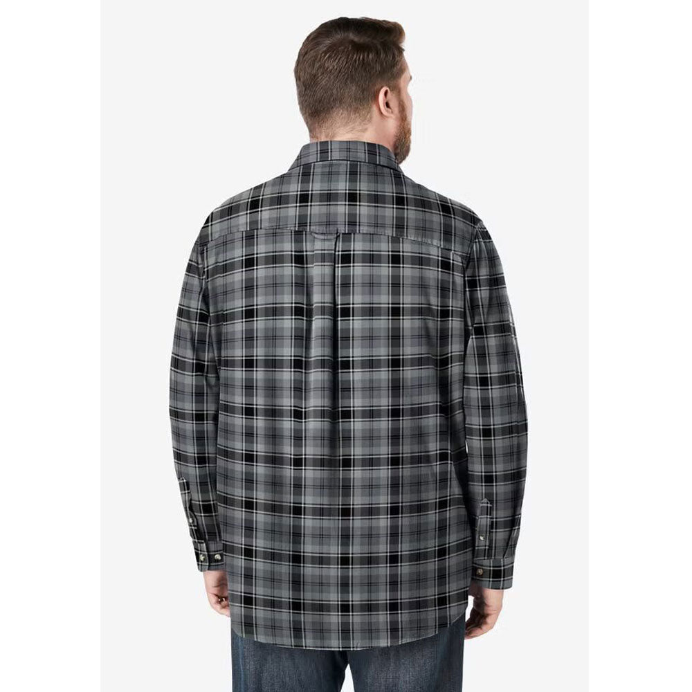 Black plaid holiday flannel shirt with chest pockets and soft cotton fabric in Big & Tall fit