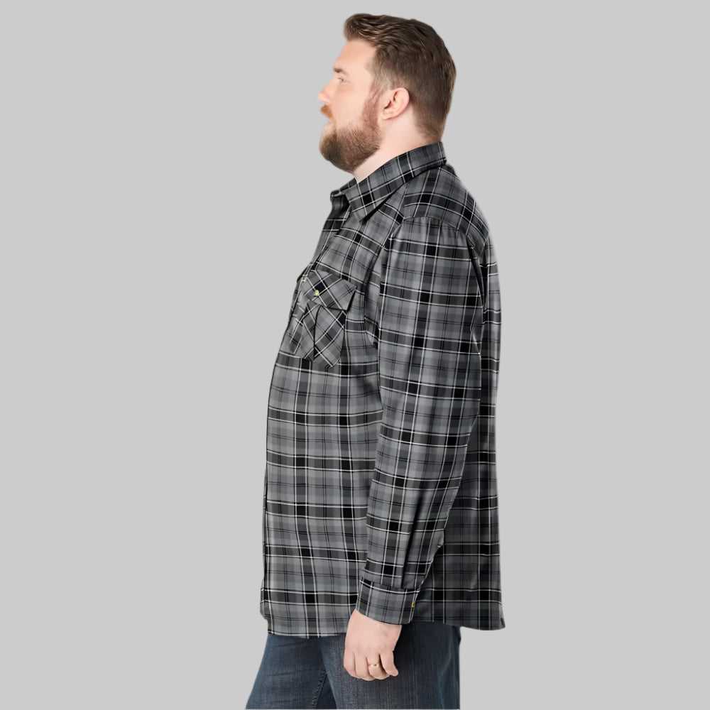 Black plaid holiday flannel shirt with chest pockets and soft cotton fabric in Big & Tall fit