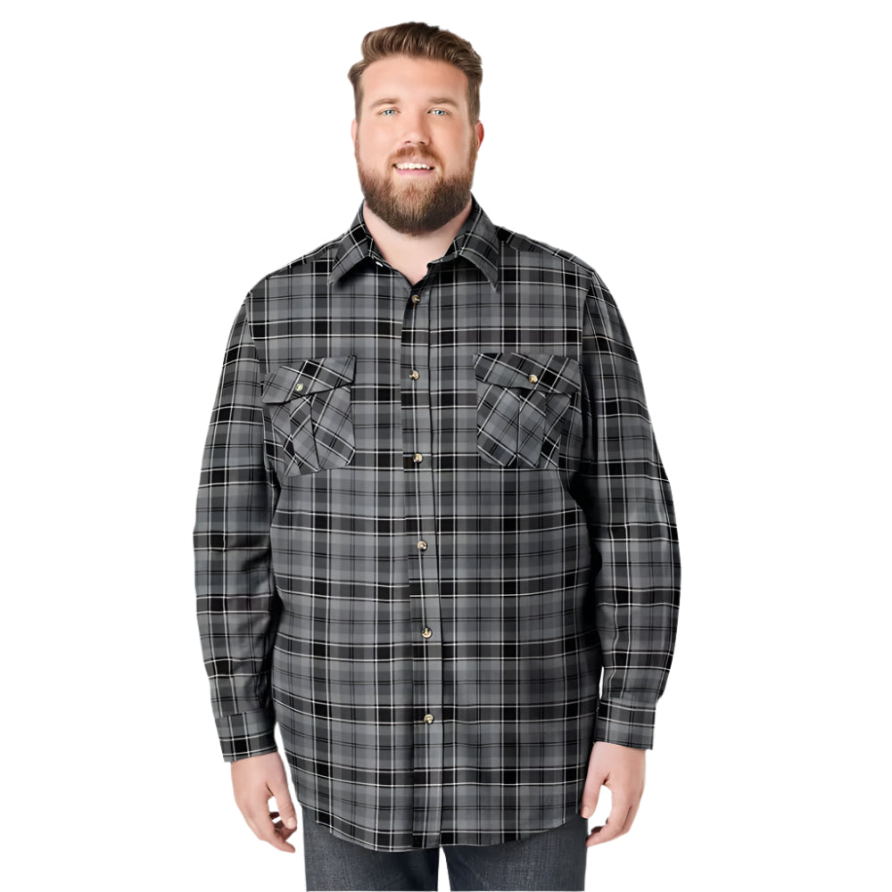 Black plaid holiday flannel shirt with chest pockets and soft cotton fabric in Big & Tall fit