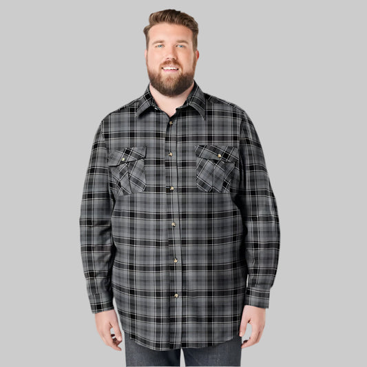 Black plaid holiday flannel shirt with chest pockets and soft cotton fabric in Big & Tall fit