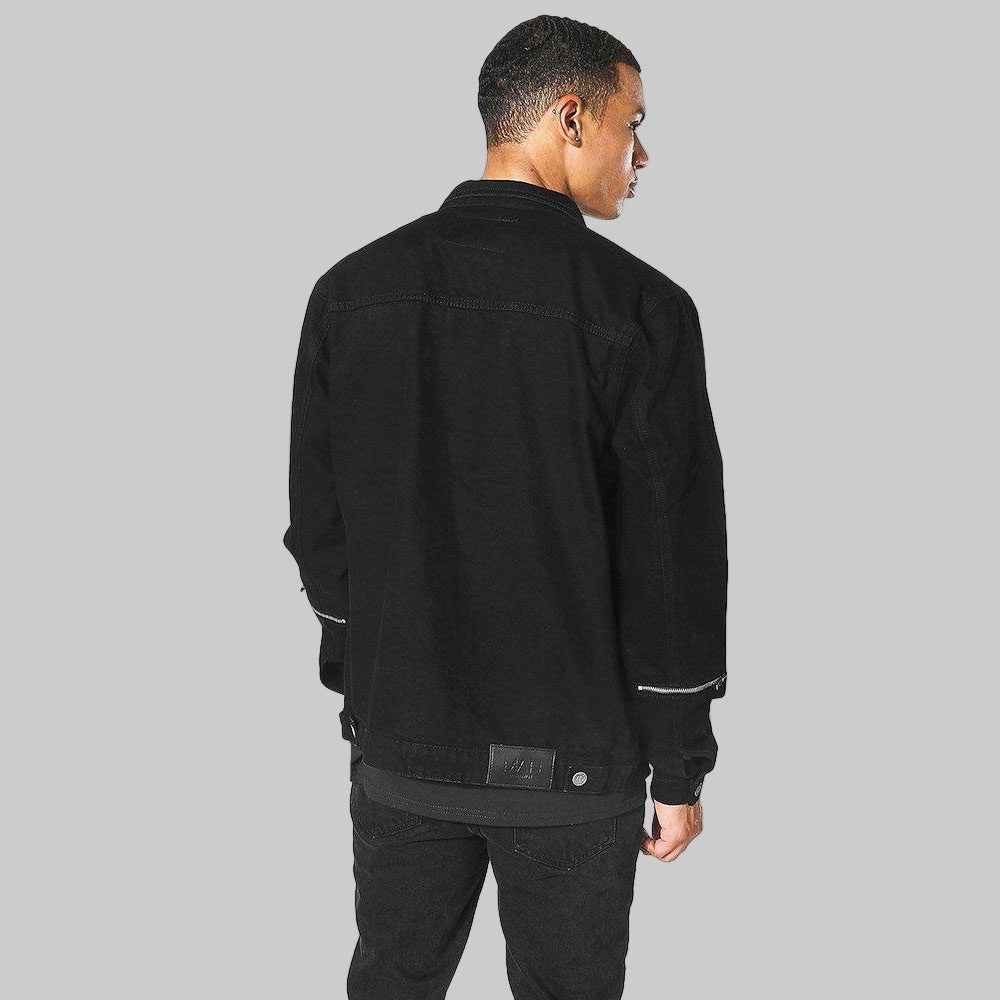 Black Plus Regular Fit Biker Zip Denim Jacket PSM-7724