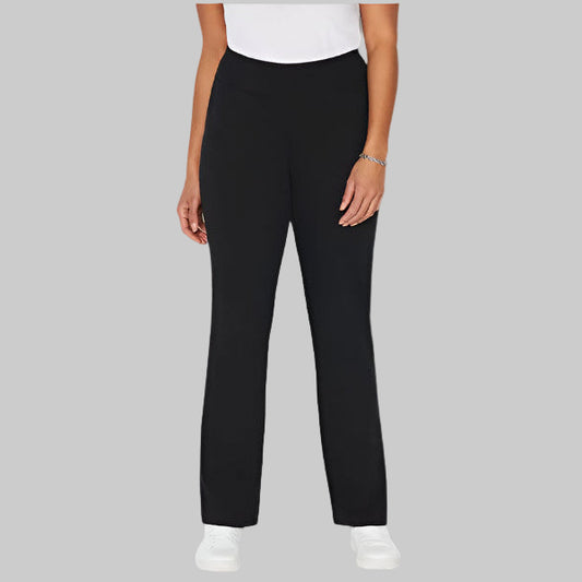 Black plus size women’s yoga pants with elastic waistband and stretch cotton fabric