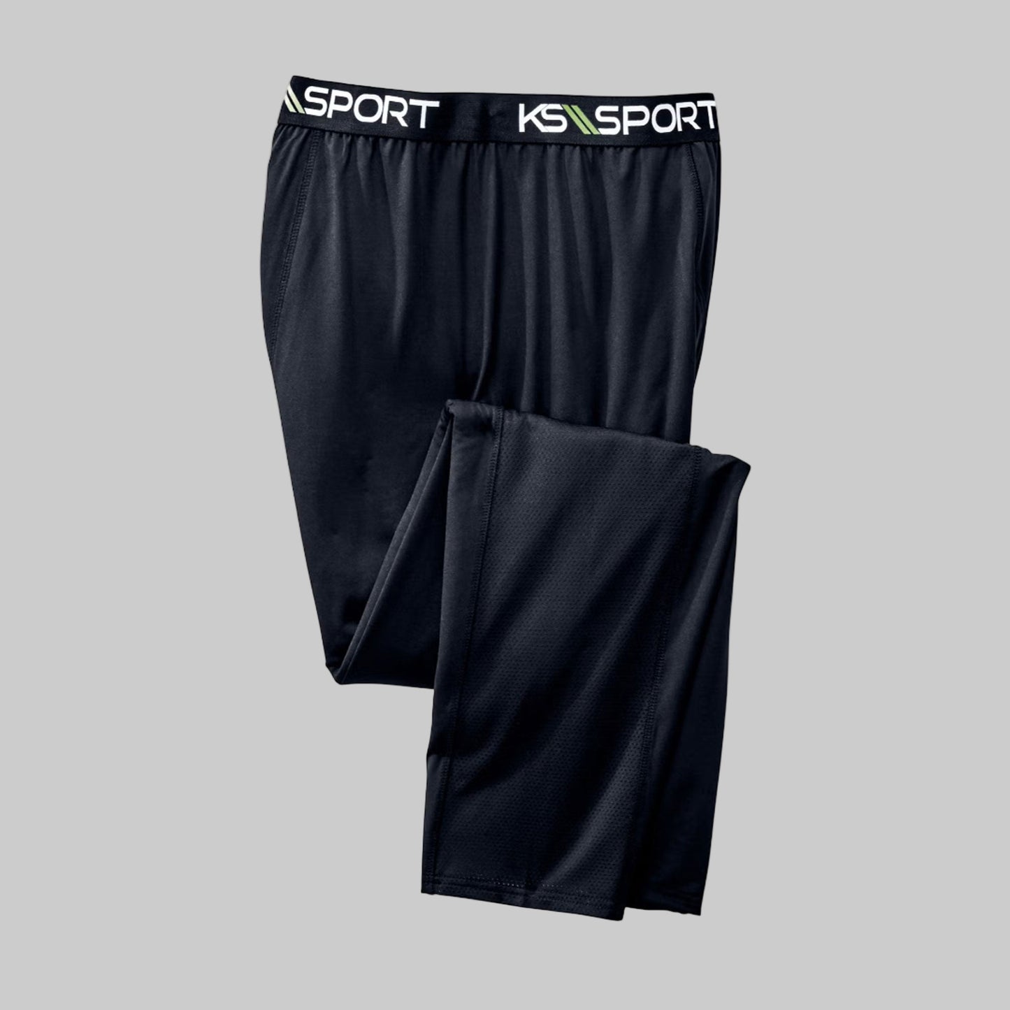 Black big size base layer pants with contrast stitching and elastic waistband