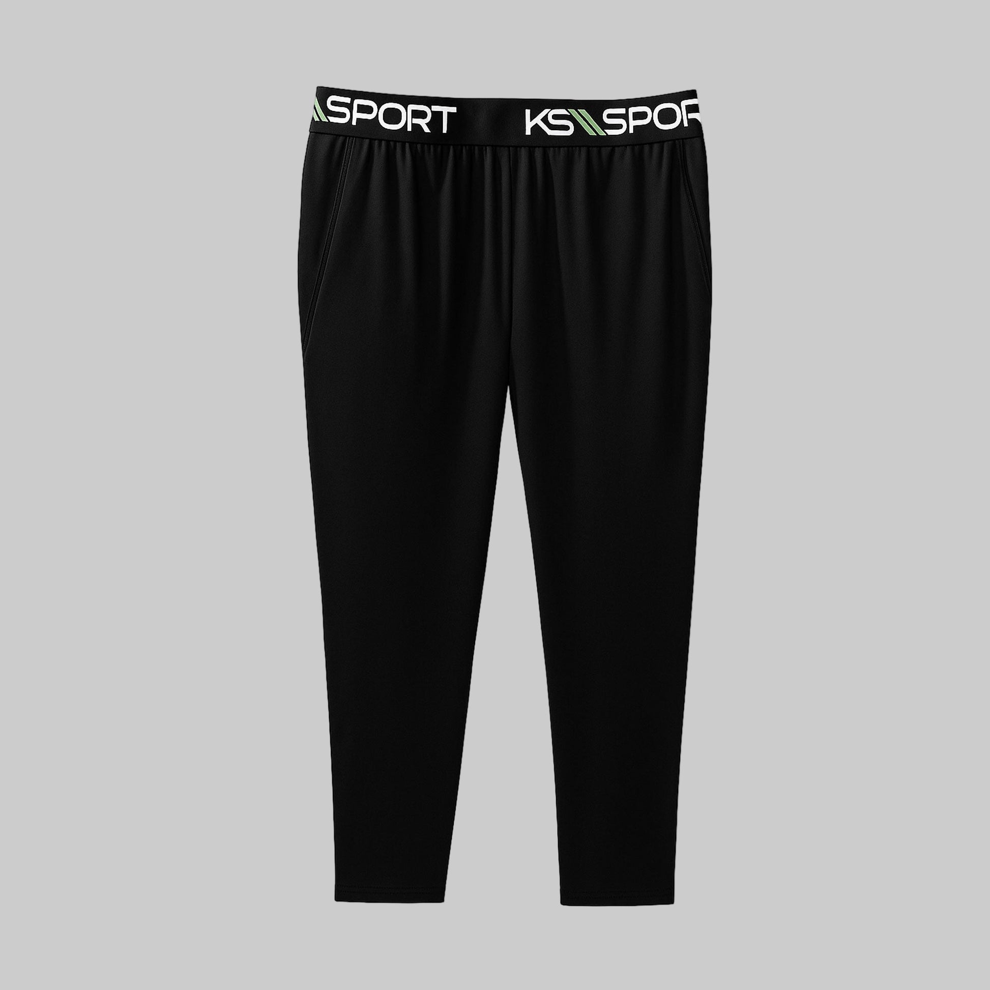 Black big size base layer pants with contrast stitching and elastic waistband