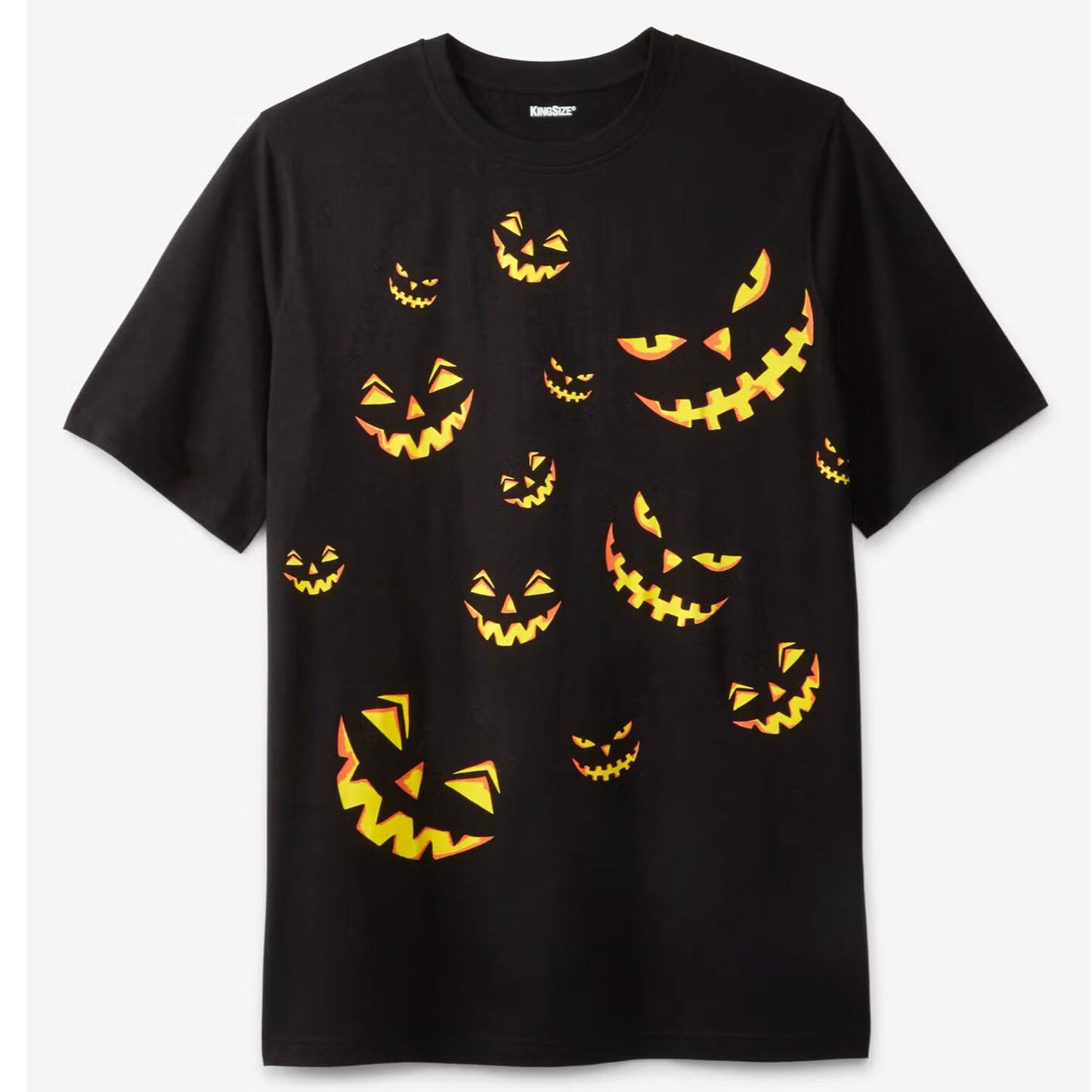 Black Halloween T-shirt with glowing scary pumpkin faces for Big & Tall men