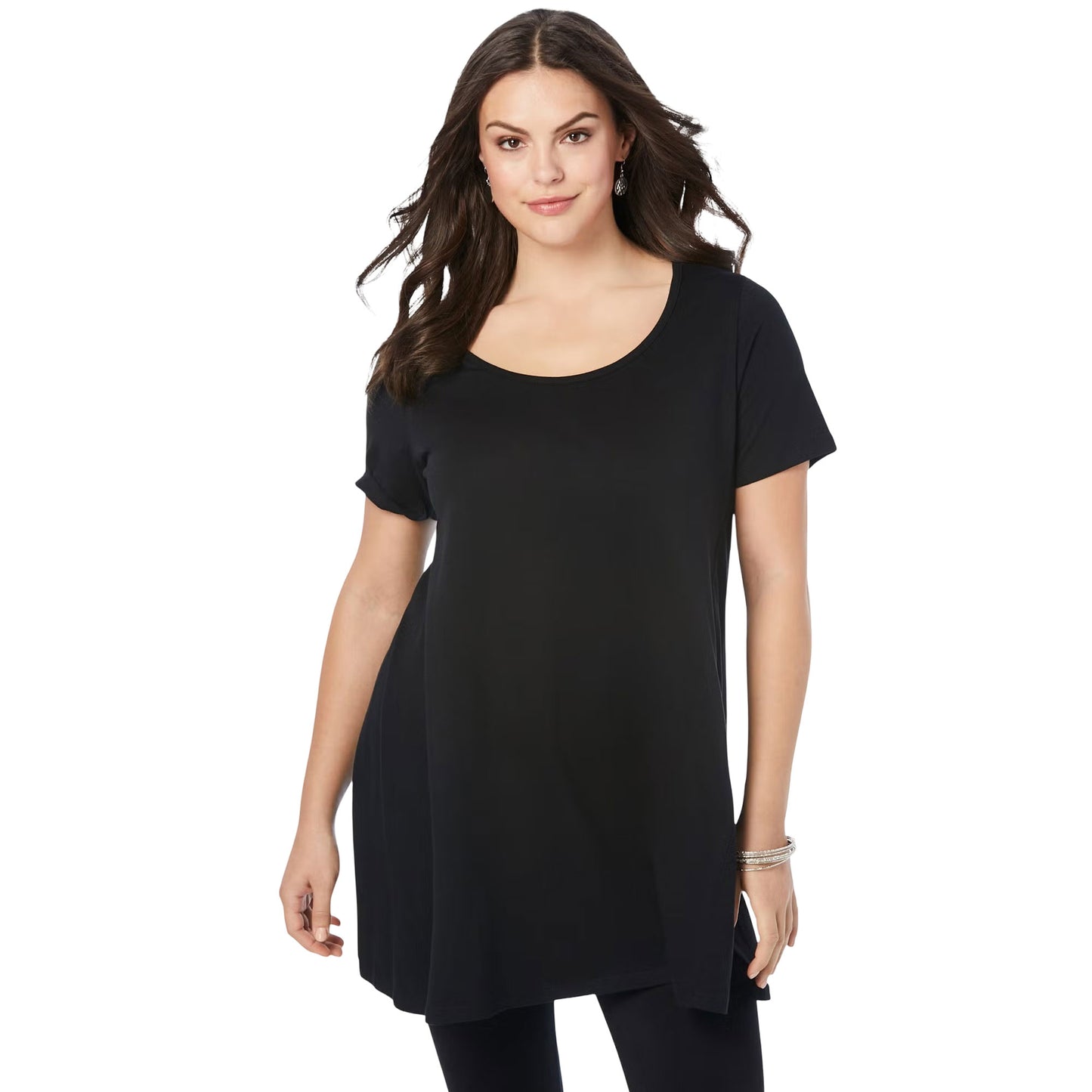Black Scoopneck Swing Tunic – Flowy 34" Cotton Top for Women