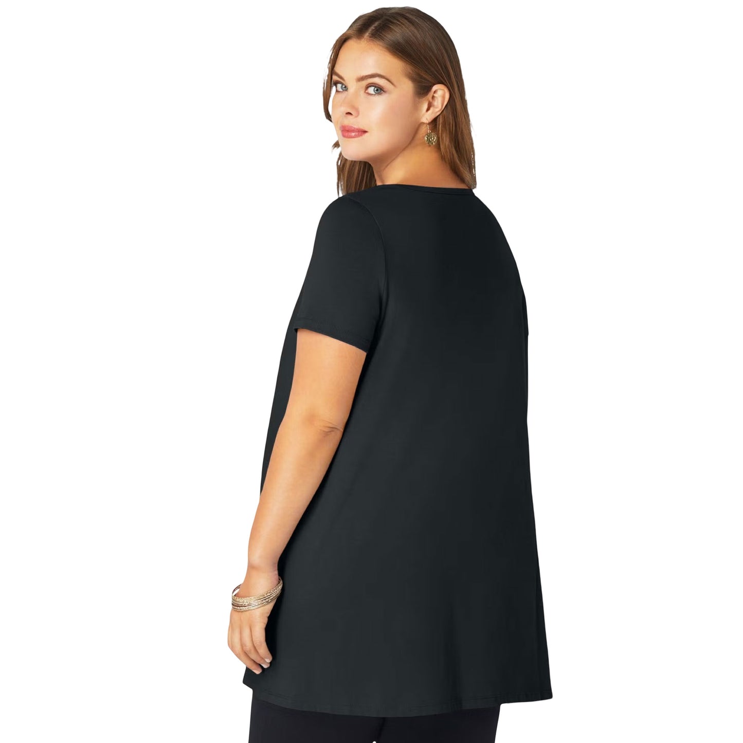 Black Scoopneck Swing Tunic – Flowy 34" Cotton Top for Women