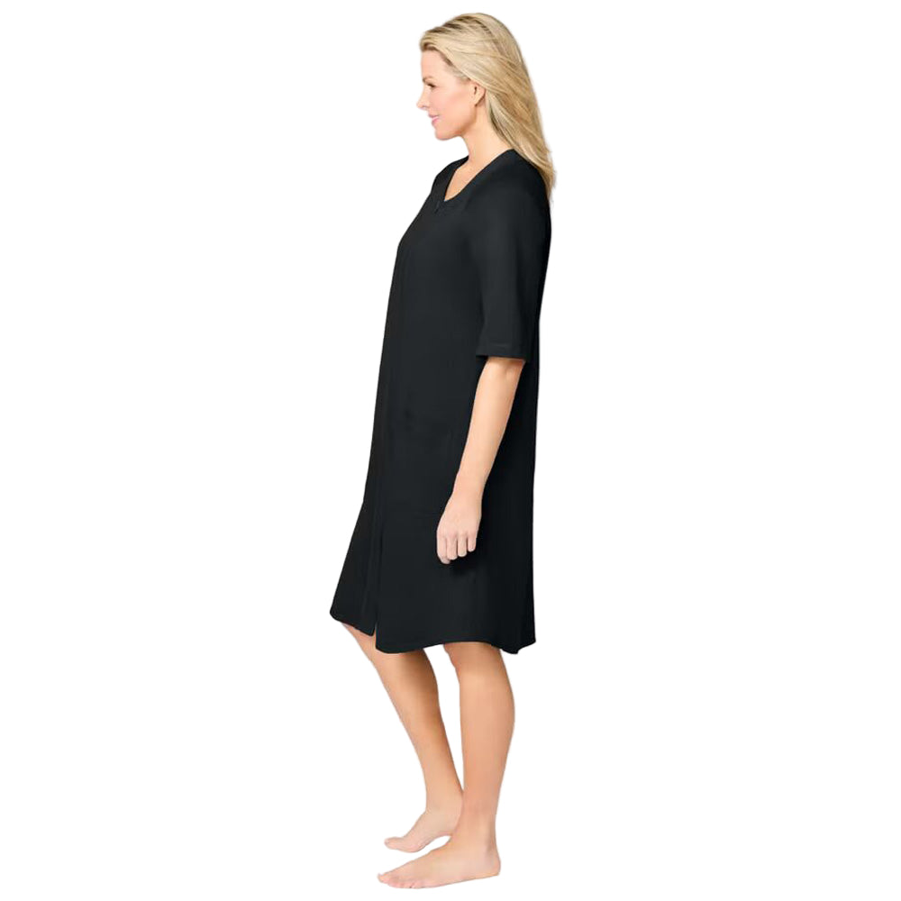 Flat-lay of Black French Terry Robe on neutral background