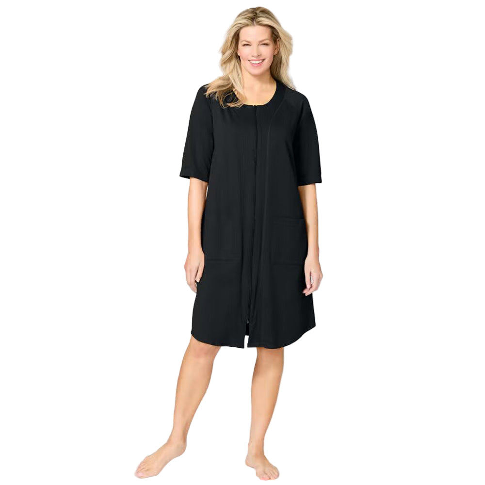 Flat-lay of Black French Terry Robe on neutral background