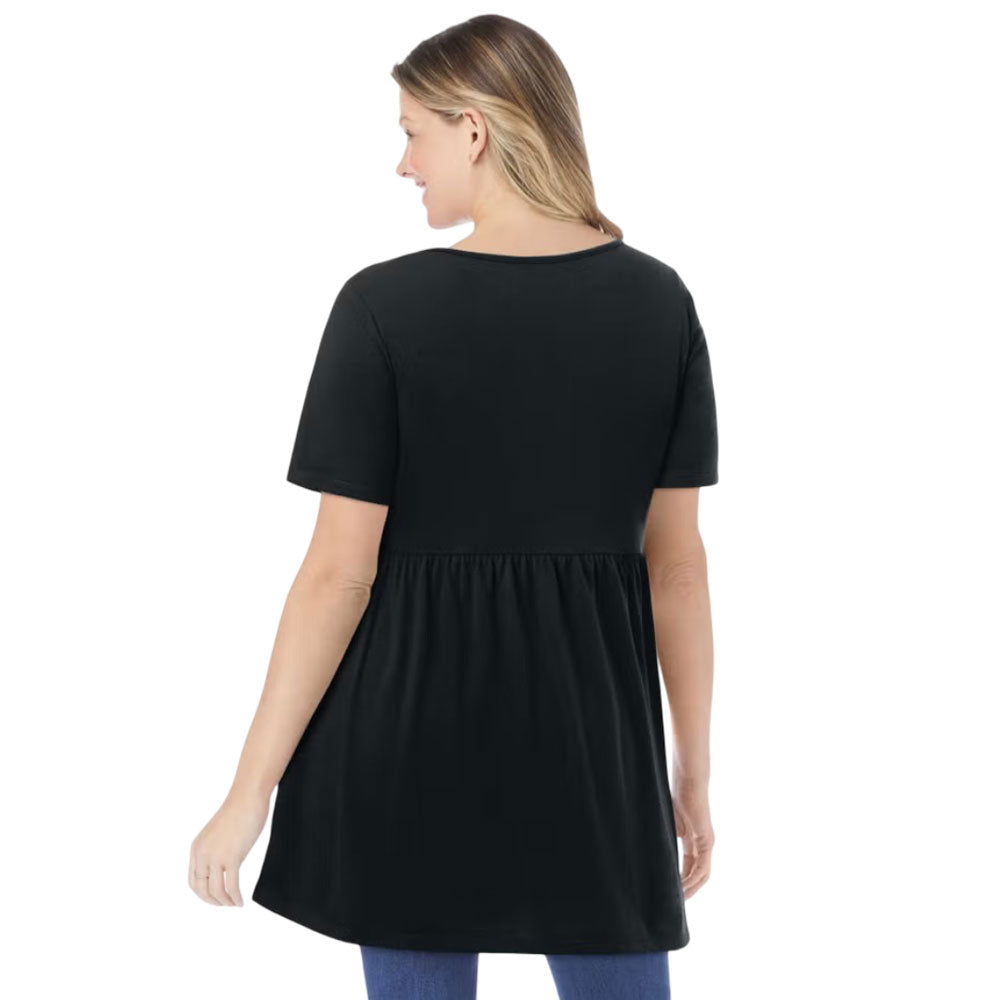 Black Short-Sleeve Empire Waist Tunic PSW-9797