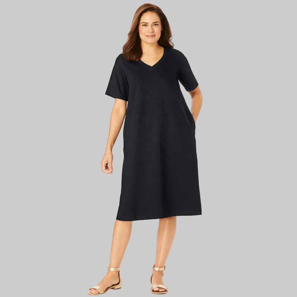 Black Short Sleeve V-Neck Tee Dress PSW-8503
