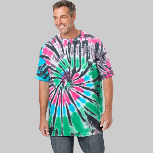 Black Tie Dye Big & Tall Crewneck T-Shirt – Front View with Monochrome Texture