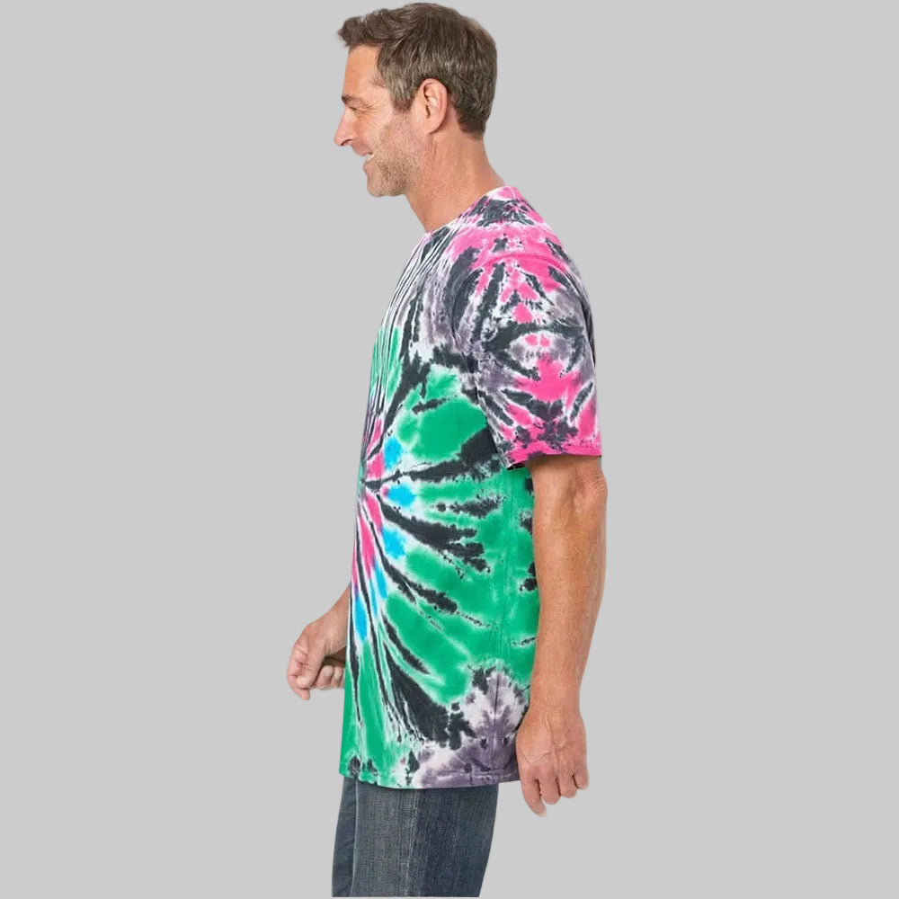 Black Tie Dye Big & Tall Crewneck T-Shirt – Front View with Monochrome Texture