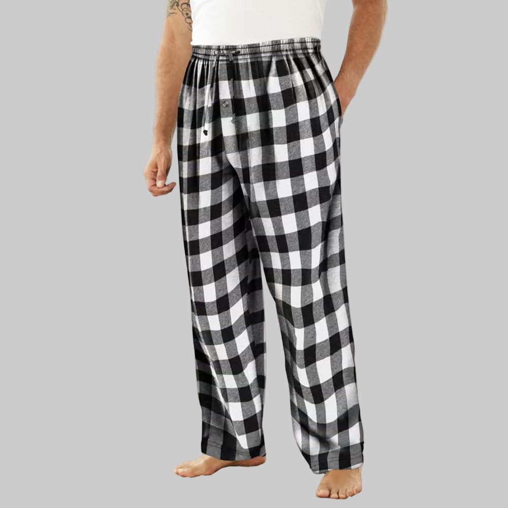 Black White Buffalo Flannel Plaid Pajama Pants PSM-6413