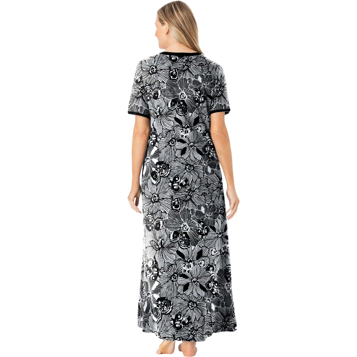 Black White Flower Long T-Shirt Lounger