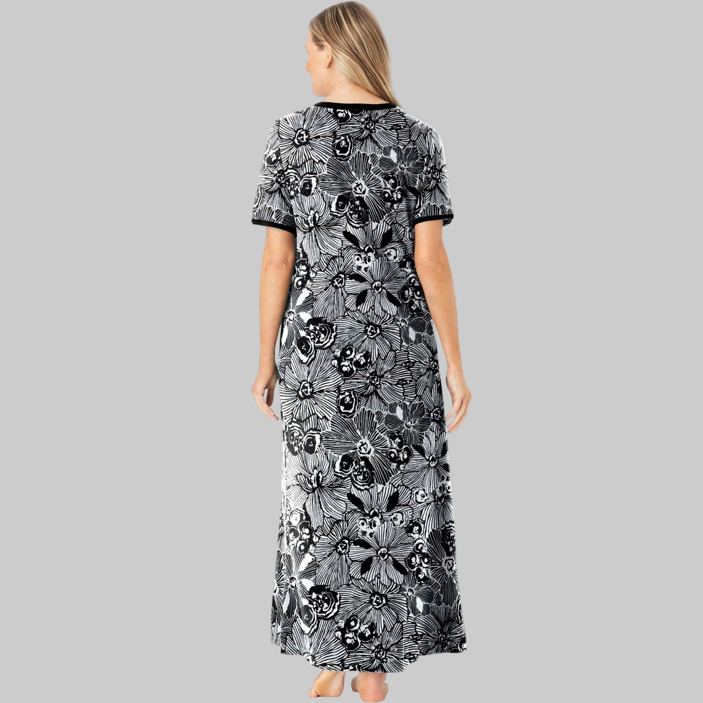 Black White Flower Long T-Shirt Lounger