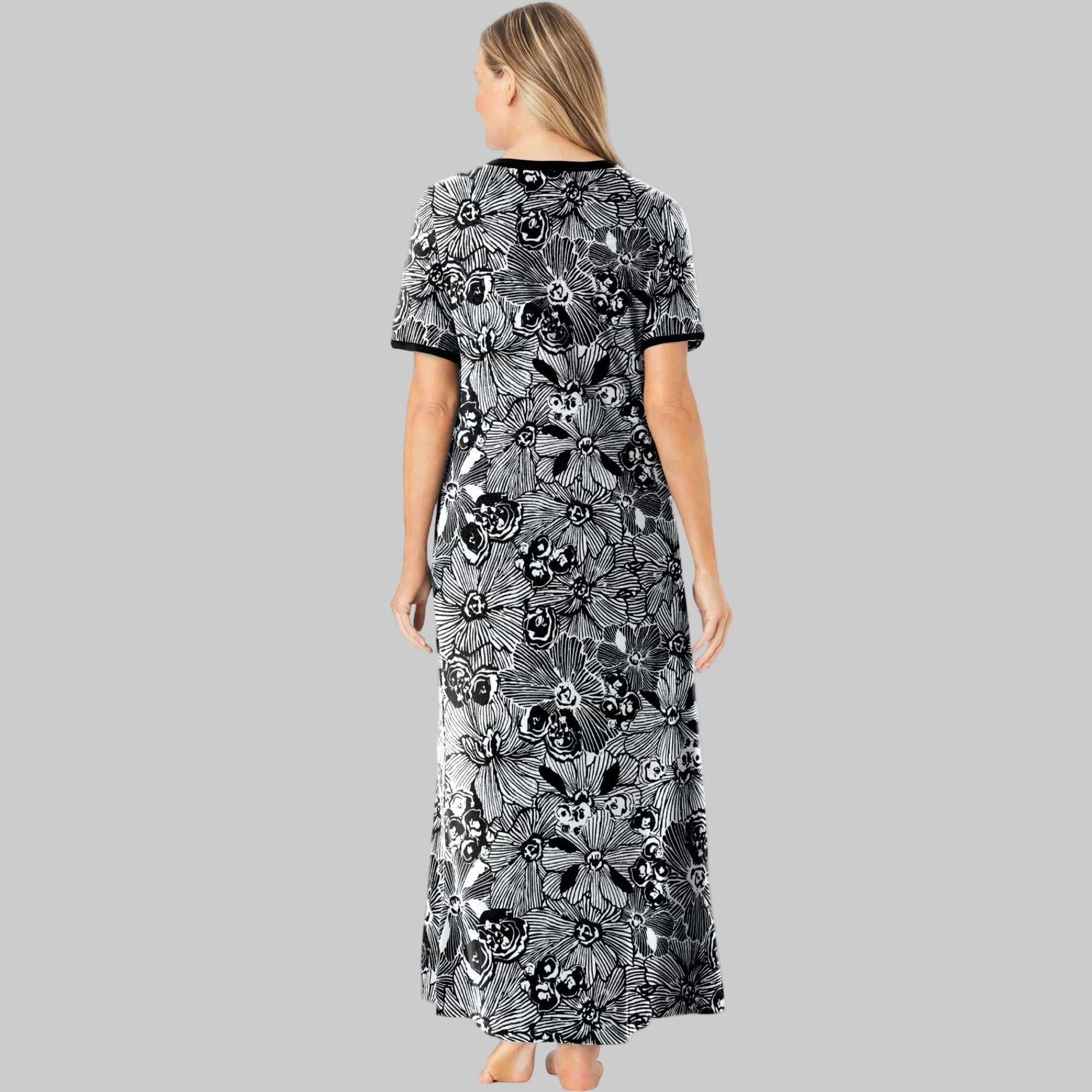 Black White Flower Long T-Shirt Lounger