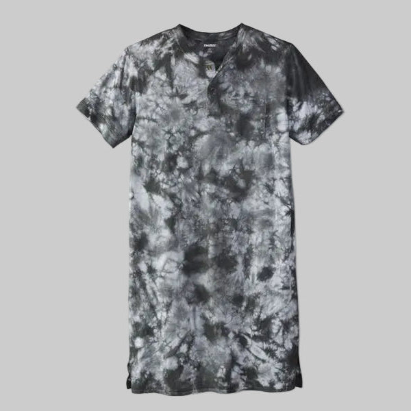 Black White Marble Short Sleeve Henley Nightshirt PSM-6489