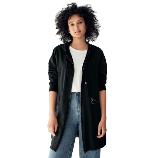 Flat-lay of Black Zip-Front Hoodie with ring puller zipper