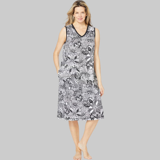 Black & White Floral V-Neck Sleeveless Lounger