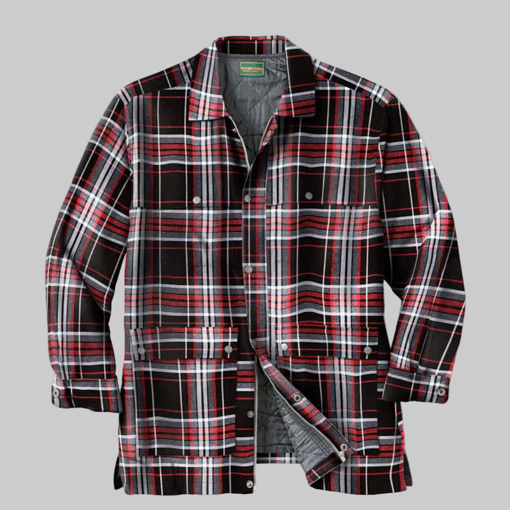 Black plaid renegade shirt zipper jacket for men in Pakistan – front view