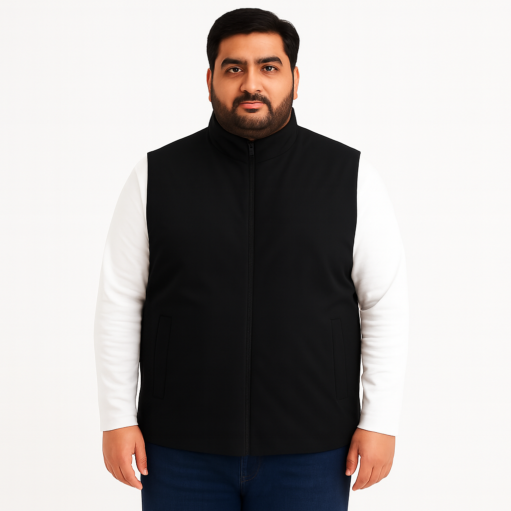 Black Plus-Size Sleeveless Puffer Jacket PSM-10002