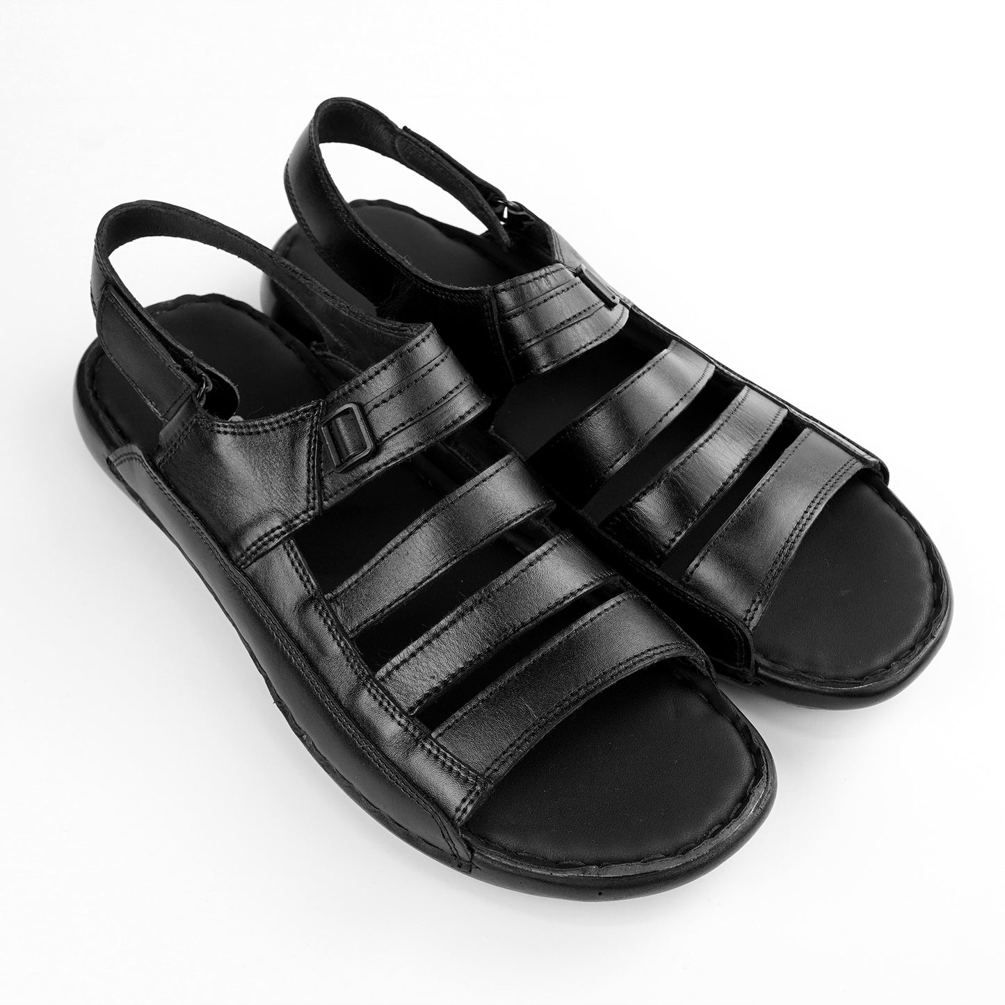 Black leather fisherman-style men’s comfort sandal with slingback – PlusSize.pk