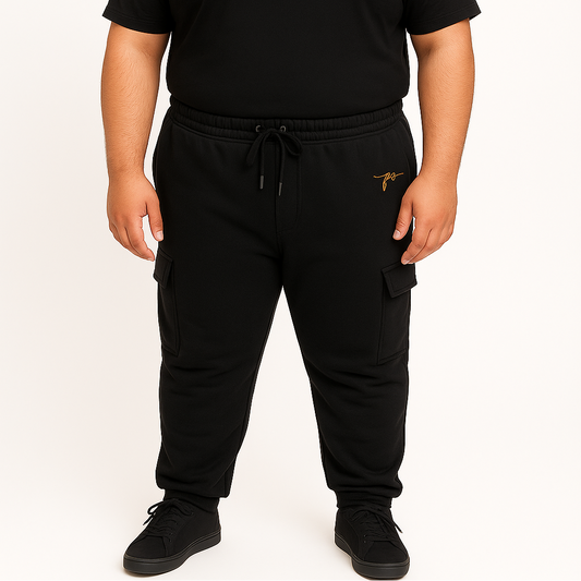 Black Terry Cargo Plus Size Comfort Fit Trousers PSM-10014