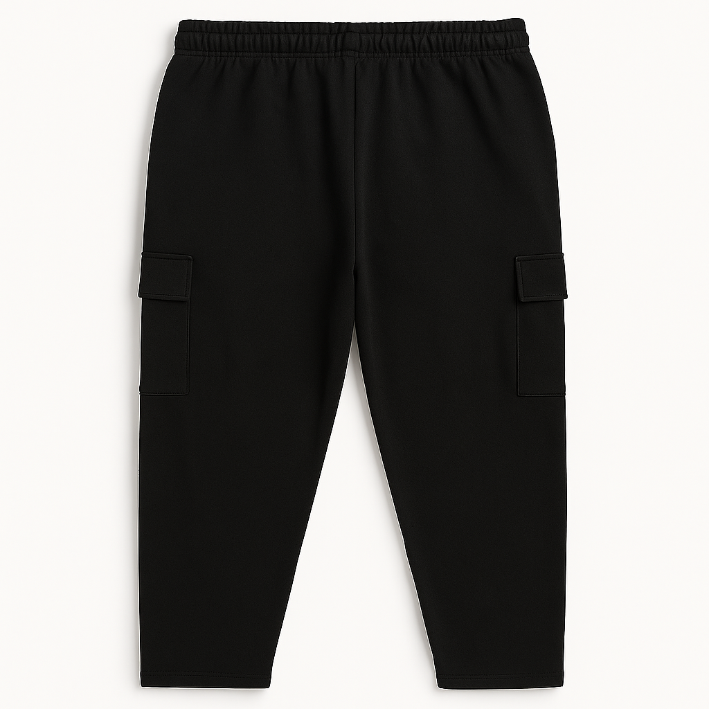 Black Terry Cargo Plus Size Comfort Fit Trousers PSM-10014
