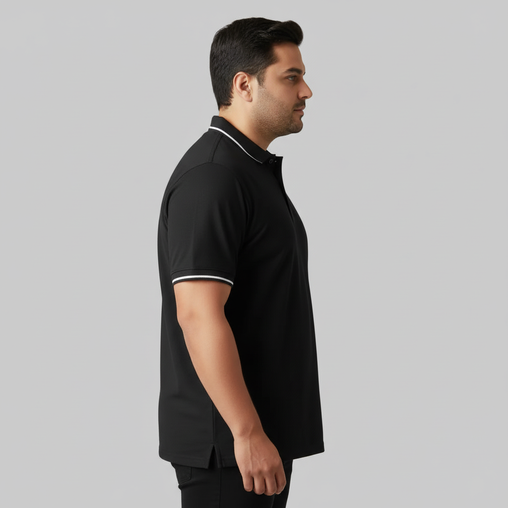Black Contrast Tipped Plus Size Polo Shirt PSM-10883