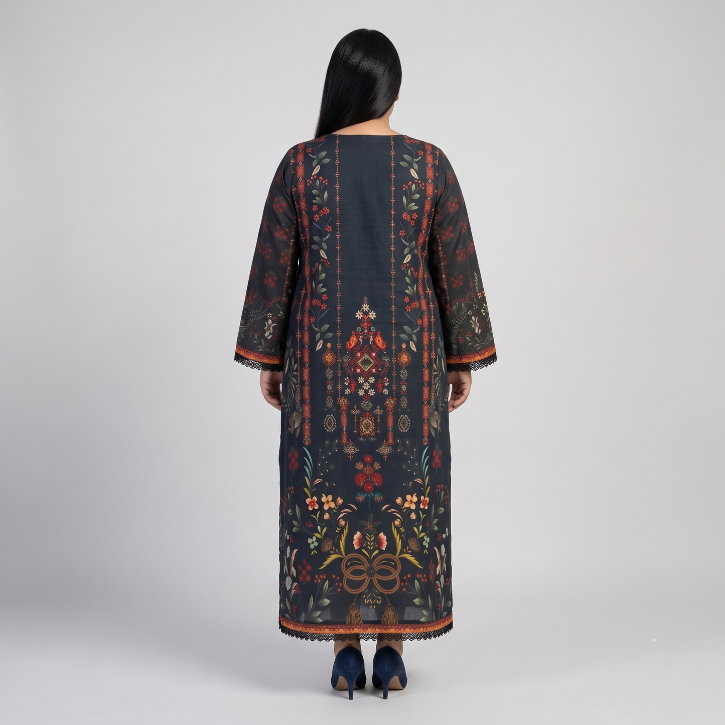 Black Floral Printed Poly lawn Kaftan PSW-11366
