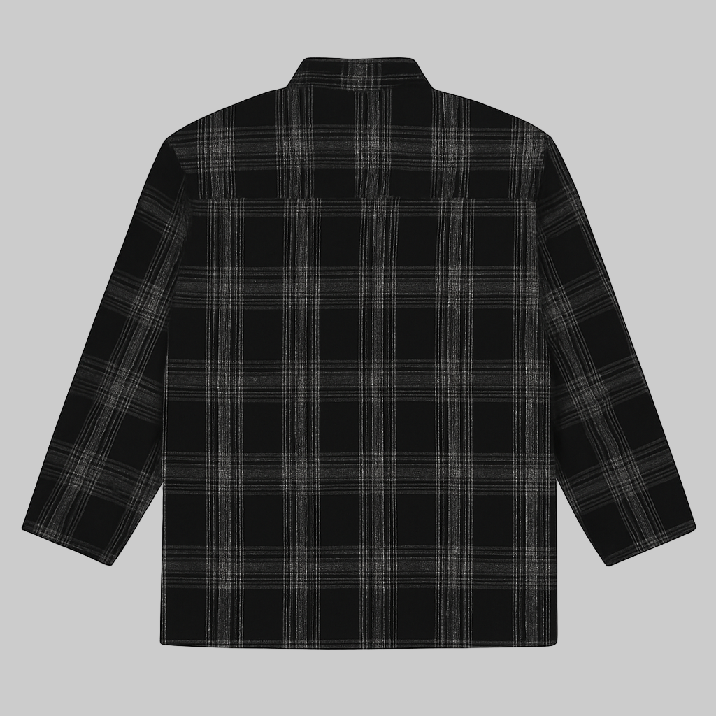 Black & Grey Checkered Plus Size Wool-Blend Winter Jacket PSM-9898