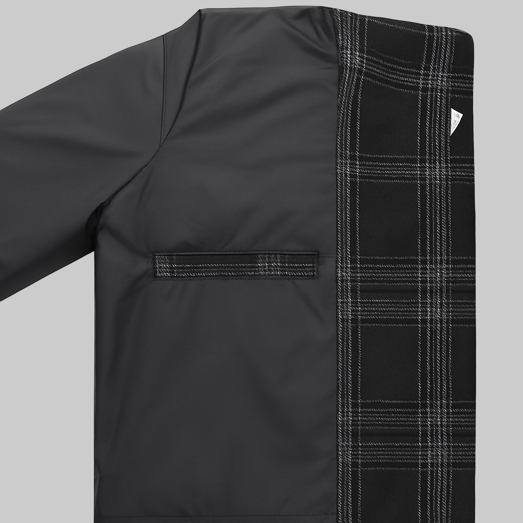 Black & Grey Checkered Plus Size Wool-Blend Winter Jacket PSM-9898