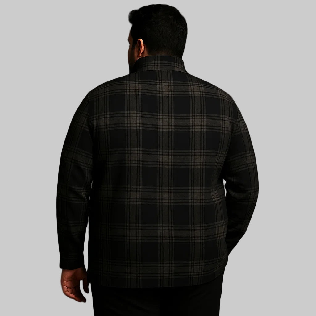 Black & Grey Checkered Plus Size Wool-Blend Winter Jacket PSM-9898