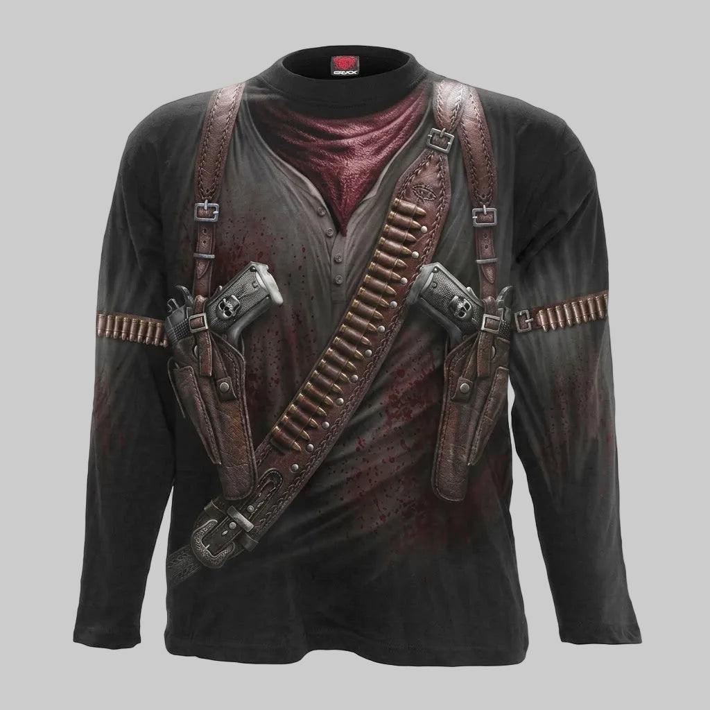 Black holster wrap long sleeve T-shirt made from soft cotton fabric