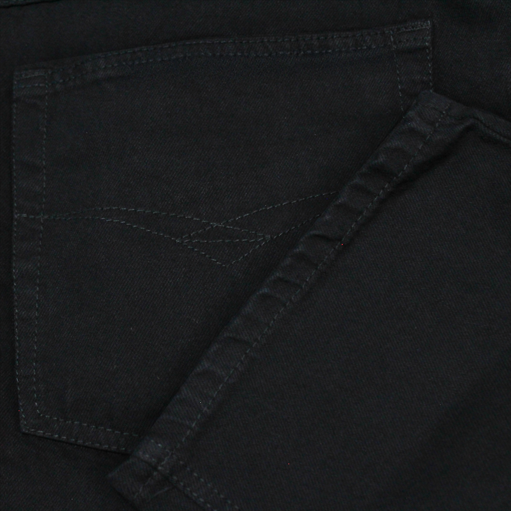 "Men’s black regular fit denim jeans with straight-leg design, zip fly, button closure, and 7 reinforced belt loops for secure hold."