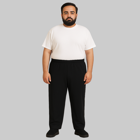 Plus-size lightweight cotton sweatpants with an adjustable drawstring waistband, open bottom, and relaxed fit for ultimate comfort.