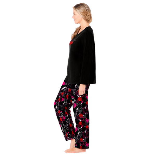 Black Multi Heart Long Sleeve Knit Pajama Set – Relaxed Cotton Sleepwear