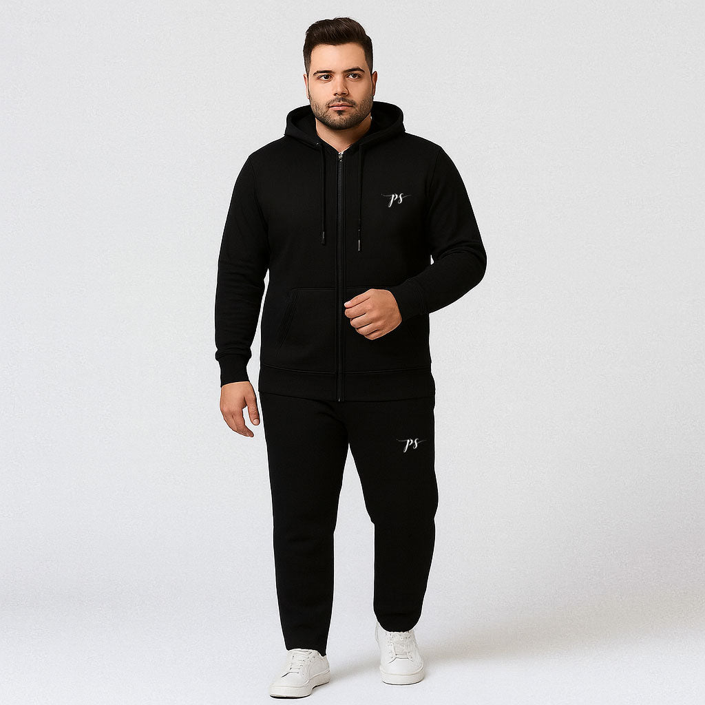 Black Plus-Size Hoodie Tracksuit PSM-10197