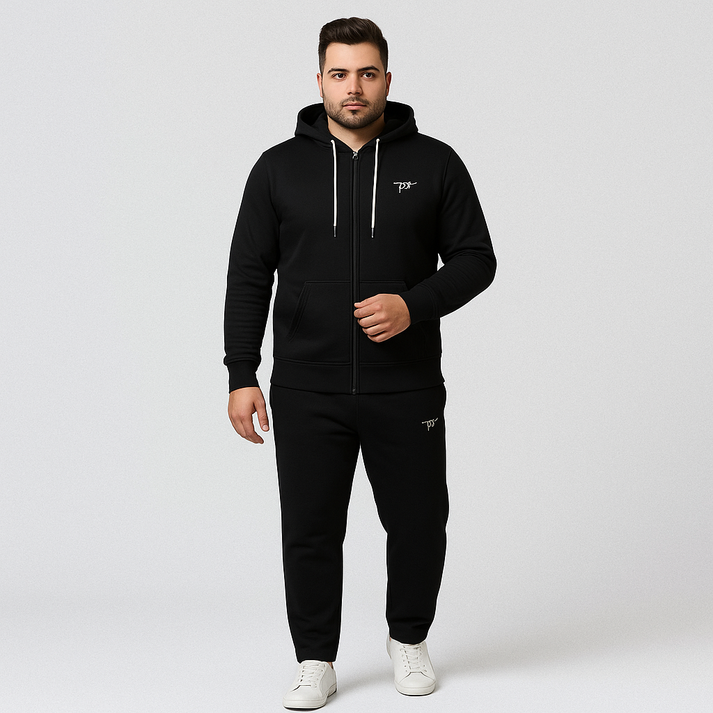 Black Plus-Size Hoodie Tracksuit PSM-10197