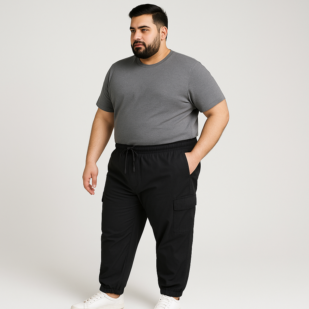 Black Plus-Size Cargo Cotton Joggers PSM-8812