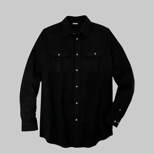 Black solid double-brushed cotton flannel shirt with chest pockets in Big & Tall fit