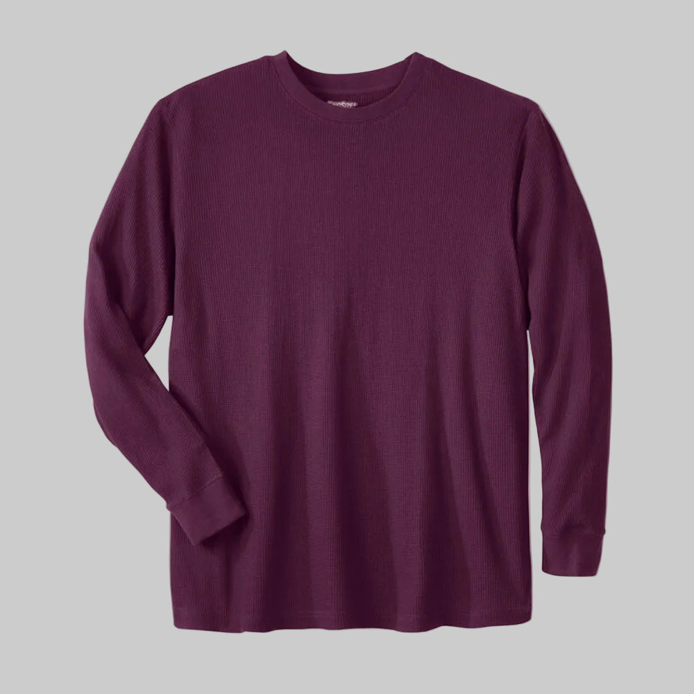 Blackberry big and tall waffle-knit thermal crewneck shirt with relaxed fit and ribbed cuffs