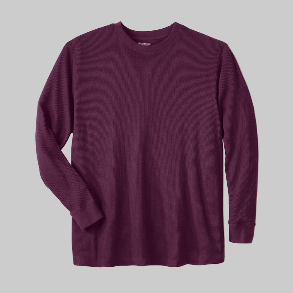 Mulberry fleece crewneck sweatshirt for plus-size men with V-inset neckline and relaxed fit — soft cotton-poly casual wear.