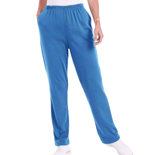 Plus size blue women’s elastic waist pants with drawstring and straight leg – soft cotton-poly everyday bottoms